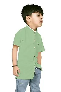 AJ BROTHERS Kids Cotton Blend Mandarin Neck Short Sleeve Regular Fit Casual Western Matty Polo Plan Fancy Shirt for Boys (Pista) (9-10 Years)-thumb2