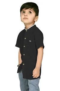 AJ BROTHERS Kids Cotton Blend Mandarin Neck Short Sleeve Regular Fit Casual Western Matty Polo Plan Fancy Shirt for Boys (Black) (7-8 Years)-thumb1