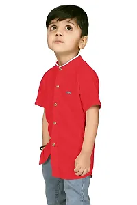 AJ BROTHERS Kids Cotton Blend Mandarin Neck Short Sleeve Regular Fit Casual Western Matty Polo Plan Fancy Shirt for Boys (Red) (6-7 Years)-thumb1