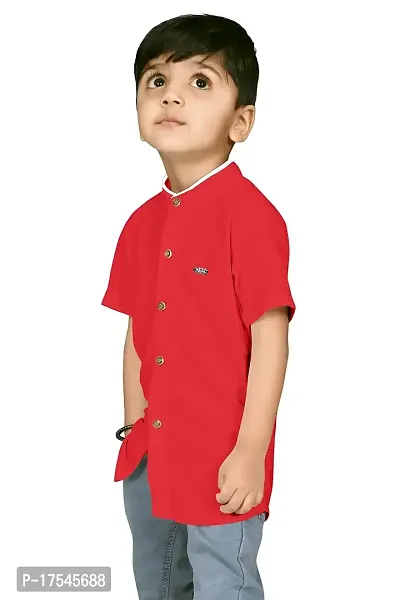 AJ BROTHERS Kids Cotton Blend Mandarin Neck Short Sleeve Regular Fit Casual Western Matty Polo Plan Fancy Shirt for Boys (Red) (6-7 Years)-thumb2