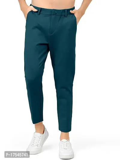 AJ BROTHERS Men's Slim Fit Track Pants Lycra Stretchable Regular Button Boot Cut/Bell Bottom Pant Lower Trousers (Teal ) Size:-28