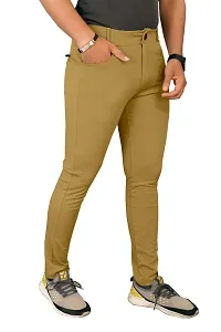 AJ BROTHERS Men's Slim Fit Track Pants Lycra Stretchable Regular Button Boot Cut/Bell Bottom Pant Lower Trousers (Khakhi Size:-30-thumb1