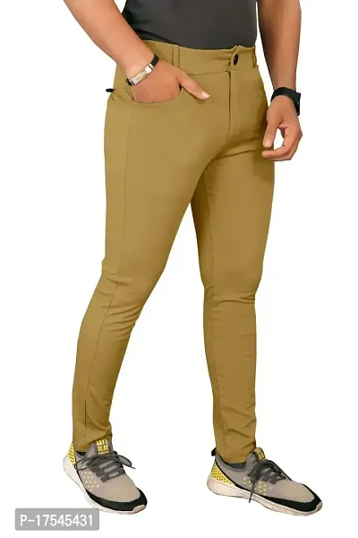 AJ BROTHERS Men's Slim Fit Track Pants Lycra Stretchable Regular Button Boot Cut/Bell Bottom Pant Lower Trousers (Khakhi Size:-30-thumb2