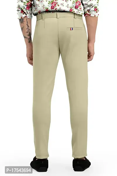 AJ BROTHERS Men's Slim Fit Track Pants Lycra Stretchable Regular Button Boot Cut/Bell Bottom Pant Lower Trousers (Cream) Size:-30-thumb5