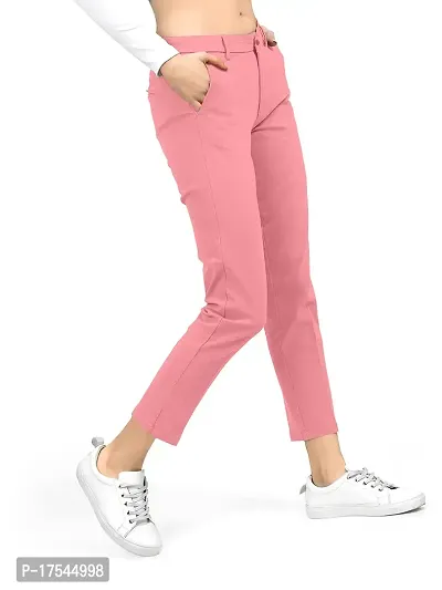 AJ BROTHERS Women's Slim Fit Track Pants Lycra Stretchable Regular Button Boot Cut/Bell Bottom Pant Lower Trousers (Pink) Size:-30-thumb3