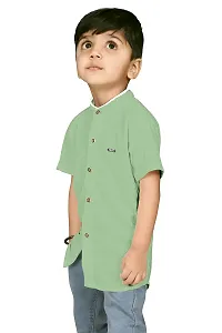 AJ BROTHERS Kids Cotton Blend Mandarin Neck Short Sleeve Regular Fit Casual Western Matty Polo Plan Fancy Shirt for Boys (Pista) (9-10 Years)-thumb1
