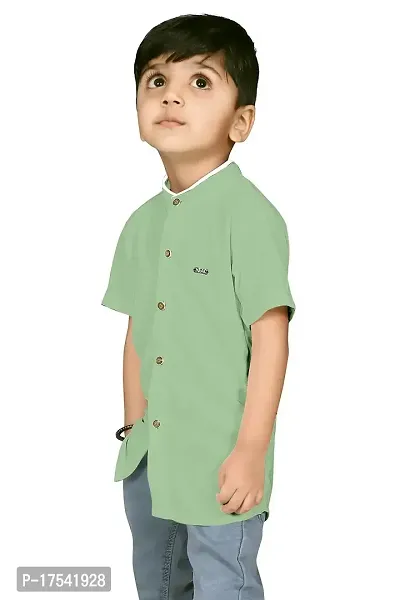 AJ BROTHERS Kids Cotton Blend Mandarin Neck Short Sleeve Regular Fit Casual Western Matty Polo Plan Fancy Shirt for Boys (Pista) (9-10 Years)-thumb2