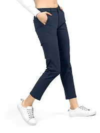 AJ BROTHERS Women's Slim Fit Track Pants Lycra Stretchable Regular Button Boot Cut/Bell Bottom Pant Lower Trousers (Navy Blue) Size:-30-thumb2