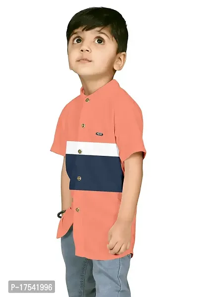 AJ BROTHERS Kids Cotton Blend Mandarin Neck Short Sleeve Regular Fit Casual Western Matty Polo 3Patta Fancy Shirt for Boys (Peach) (11-12 Years)-thumb2