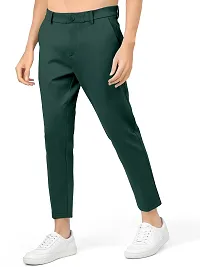 AJ BROTHERS Men's Slim Fit Track Pants Lycra Stretchable Regular Button Boot Cut/Bell Bottom Pant Lower Trousers (Dark Green ) Size:-34-thumb2