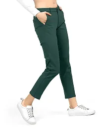 AJ BROTHERS Women's Slim Fit Track Pants Lycra Stretchable Regular Button Boot Cut/Bell Bottom Pant Lower Trousers (Green) Size:-32-thumb2