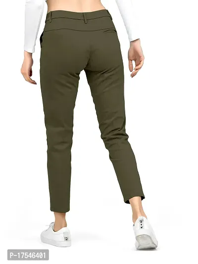 AJ BROTHERS Women's Slim Fit Track Pants Lycra Stretchable Regular Button Boot Cut/Bell Bottom Pant Lower Trousers (Mehndi) Size:-32-thumb4