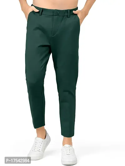 AJ BROTHERS Men's Slim Fit Track Pants Lycra Stretchable Regular Button Boot Cut/Bell Bottom Pant Lower Trousers (Dark Green ) Size:-34-thumb0