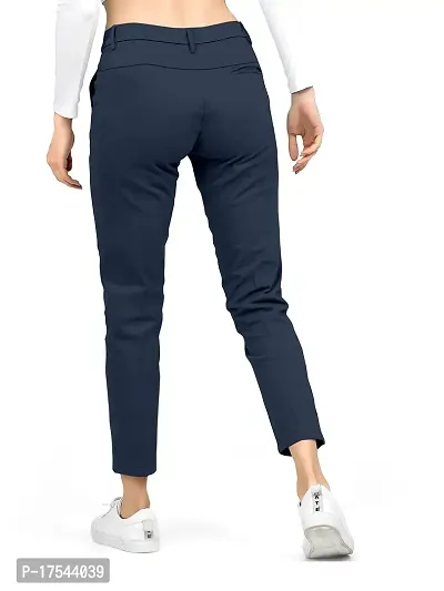 AJ BROTHERS Women's Slim Fit Track Pants Lycra Stretchable Regular Button Boot Cut/Bell Bottom Pant Lower Trousers (Navy Blue) Size:-30-thumb4