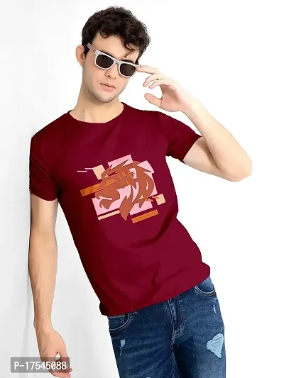 AJ BROTHERS Men's Cotton Roundneck Short Sleeve Casual Printed Stylish Sensational T-Shirt (Maroon)(Medium)