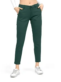 AJ BROTHERS Women's Slim Fit Track Pants Lycra Stretchable Regular Button Boot Cut/Bell Bottom Pant Lower Trousers (Green) Size:-32-thumb1