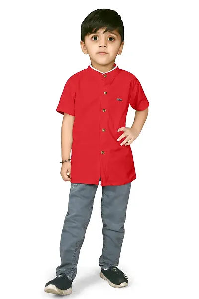 AJ BROTHERS Kids Cotton Blend Mandarin Neck Short Sleeve Regular Fit Casual Western Matty Polo Plan Fancy Shirt for Boys