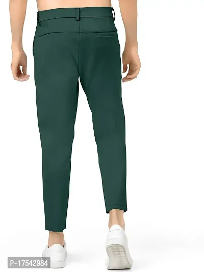 AJ BROTHERS Men's Slim Fit Track Pants Lycra Stretchable Regular Button Boot Cut/Bell Bottom Pant Lower Trousers (Dark Green ) Size:-34-thumb4