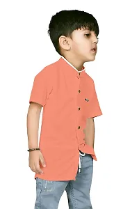 AJ BROTHERS Kids Cotton Blend Mandarin Neck Short Sleeve Regular Fit Casual Western Matty Polo Plan Fancy Shirt for Boys (Peach) (2-3 Years)-thumb3