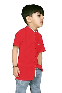 AJ BROTHERS Kids Cotton Blend Mandarin Neck Short Sleeve Regular Fit Casual Western Matty Polo Plan Fancy Shirt for Boys (Red) (6-7 Years)-thumb2