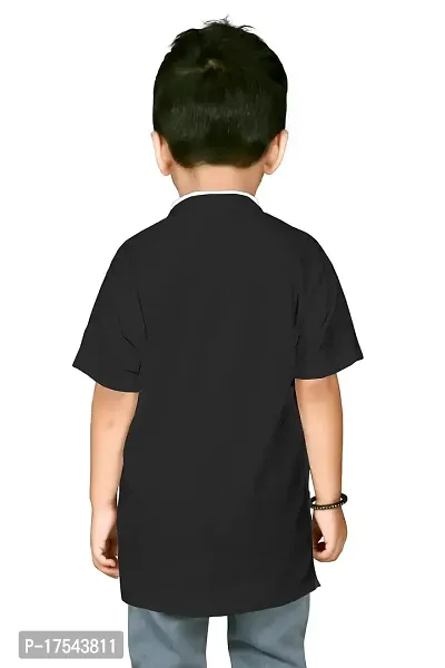 AJ BROTHERS Kids Cotton Blend Mandarin Neck Short Sleeve Regular Fit Casual Western Matty Polo Plan Fancy Shirt for Boys (Black) (7-8 Years)-thumb4