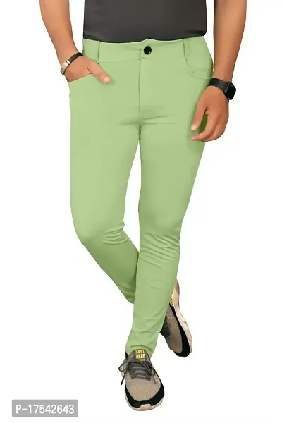 AJ BROTHERS Men's Slim Fit Track Pants Lycra Stretchable Regular Button Boot Cut/Bell Bottom Pant Lower Trousers (Mint Green Size:-32