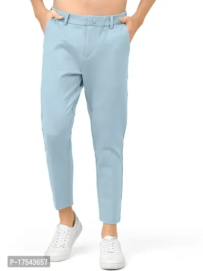 AJ BROTHERS Men's Slim Fit Track Pants Lycra Stretchable Regular Button Boot Cut/Bell Bottom Pant Lower Trousers (Sky Blue ) Size:-28