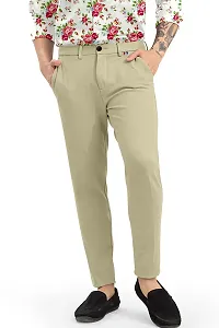 AJ BROTHERS Men's Slim Fit Track Pants Lycra Stretchable Regular Button Boot Cut/Bell Bottom Pant Lower Trousers (Cream) Size:-30-thumb2