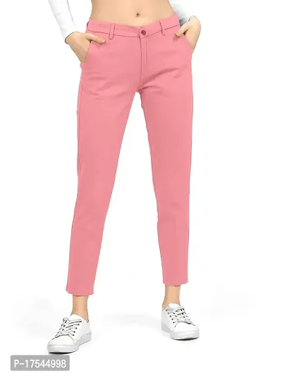 AJ BROTHERS Women's Slim Fit Track Pants Lycra Stretchable Regular Button Boot Cut/Bell Bottom Pant Lower Trousers (Pink) Size:-30-thumb2