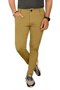AJ BROTHERS Men's Slim Fit Track Pants Lycra Stretchable Regular Button Boot Cut/Bell Bottom Pant Lower Trousers (Khakhi Size:-30-thumb3