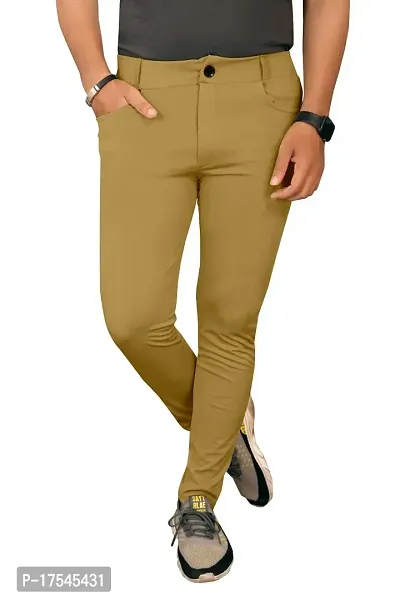 AJ BROTHERS Men's Slim Fit Track Pants Lycra Stretchable Regular Button Boot Cut/Bell Bottom Pant Lower Trousers (Khakhi Size:-30-thumb4