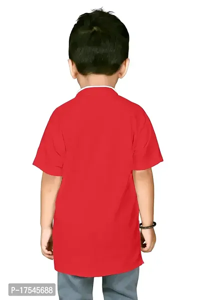 AJ BROTHERS Kids Cotton Blend Mandarin Neck Short Sleeve Regular Fit Casual Western Matty Polo Plan Fancy Shirt for Boys (Red) (6-7 Years)-thumb4