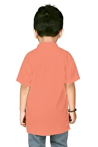 AJ BROTHERS Kids Cotton Blend Mandarin Neck Short Sleeve Regular Fit Casual Western Matty Polo 3Patta Fancy Shirt for Boys (Peach) (11-12 Years)-thumb3