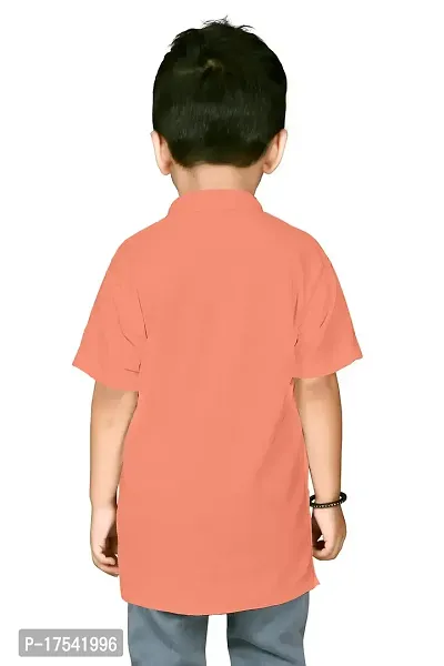 AJ BROTHERS Kids Cotton Blend Mandarin Neck Short Sleeve Regular Fit Casual Western Matty Polo 3Patta Fancy Shirt for Boys (Peach) (11-12 Years)-thumb4