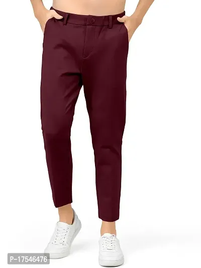 AJ BROTHERS Men's Slim Fit Track Pants Lycra Stretchable Regular Button Boot Cut/Bell Bottom Pant Lower Trousers (Maroon ) Size:-30