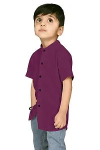 AJ BROTHERS Kids Cotton Blend Mandarin Neck Short Sleeve Regular Fit Casual Western Matty Polo Plan Fancy Shirt for Boys (Purple) (2-3 Years)-thumb1