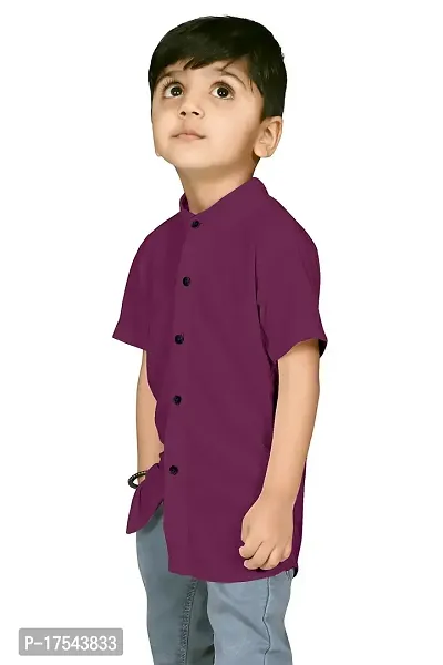AJ BROTHERS Kids Cotton Blend Mandarin Neck Short Sleeve Regular Fit Casual Western Matty Polo Plan Fancy Shirt for Boys (Purple) (2-3 Years)-thumb2