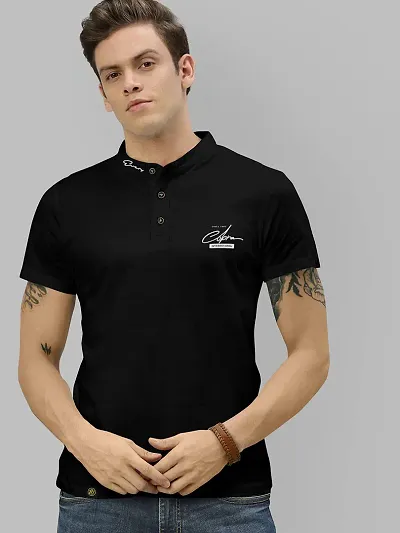AJ BROTHERS Men's Cotton Henley Short Sleeve Casual 3D Print Stylish Sensational T-Shirt
