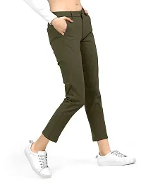 AJ BROTHERS Women's Slim Fit Track Pants Lycra Stretchable Regular Button Boot Cut/Bell Bottom Pant Lower Trousers (Mehndi) Size:-32-thumb2
