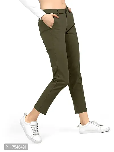 AJ BROTHERS Women's Slim Fit Track Pants Lycra Stretchable Regular Button Boot Cut/Bell Bottom Pant Lower Trousers (Mehndi) Size:-32-thumb3