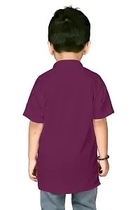 AJ BROTHERS Kids Cotton Blend Mandarin Neck Short Sleeve Regular Fit Casual Western Matty Polo Plan Fancy Shirt for Boys (Purple) (2-3 Years)-thumb3