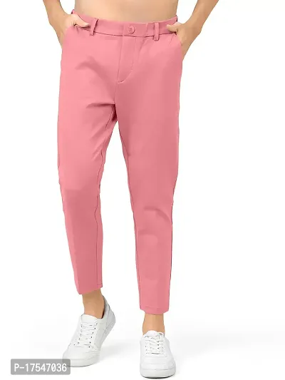 AJ BROTHERS Men's Slim Fit Track Pants Lycra Stretchable Regular Button Boot Cut/Bell Bottom Pant Lower Trousers (Pink ) Size:-36