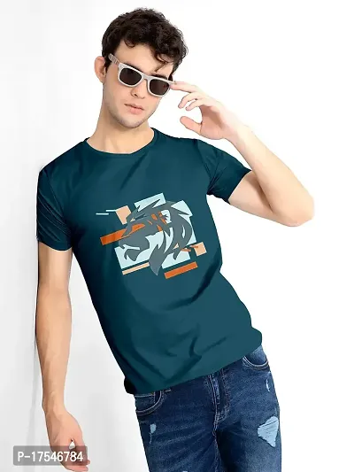 AJ BROTHERS Men's Cotton Roundneck Short Sleeve Casual Printed Stylish Sensational T-Shirt (Teal)(XX-Large)