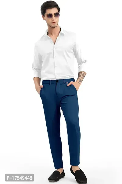 AJ BROTHERS Men's Slim Fit Track Pants Lycra Stretchable Regular Button Boot Cut/Bell Bottom Pant Lower Trousers (Teal) Size:-28