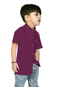 AJ BROTHERS Kids Cotton Blend Mandarin Neck Short Sleeve Regular Fit Casual Western Matty Polo Plan Fancy Shirt for Boys (Purple) (2-3 Years)-thumb2
