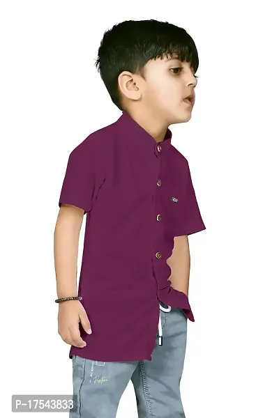 AJ BROTHERS Kids Cotton Blend Mandarin Neck Short Sleeve Regular Fit Casual Western Matty Polo Plan Fancy Shirt for Boys (Purple) (2-3 Years)-thumb3