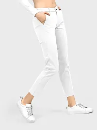 AJ BROTHERS Women's Slim Fit Track Pants Lycra Stretchable Regular Button Boot Cut/Bell Bottom Pant Lower Trousers (White) Size:-28-thumb2
