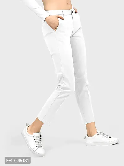 AJ BROTHERS Women's Slim Fit Track Pants Lycra Stretchable Regular Button Boot Cut/Bell Bottom Pant Lower Trousers (White) Size:-28-thumb3