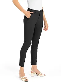 AJ BROTHERS Women's Slim Fit Track Pants Lycra Stretchable Regular Button Boot Cut/Bell Bottom Pant Lower Trousers [Black] Size:-36-thumb2