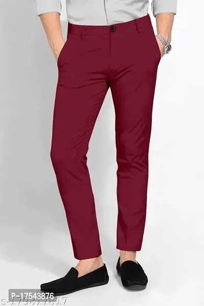 AJ BROTHERS Men's Slim Fit Track Pants Lycra Stretchable Regular Button Boot Cut/Bell Bottom Pant Lower Trousers [Wine Size:-34